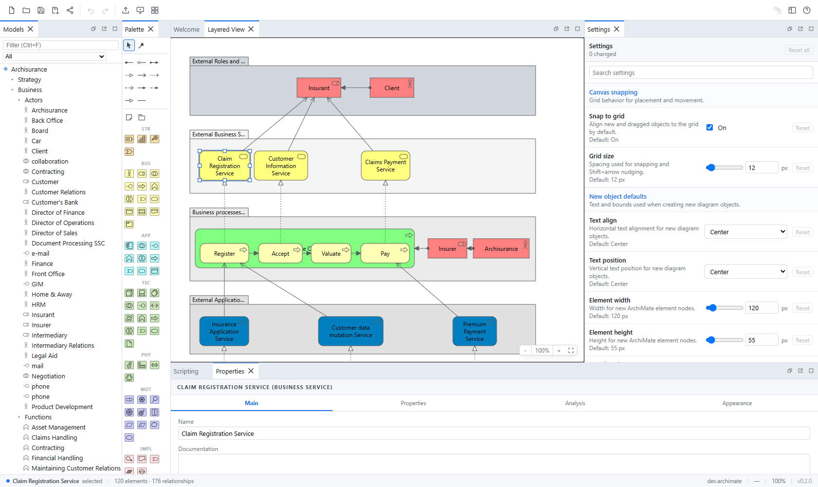 The Archi Online workspace with the Archisurance model open