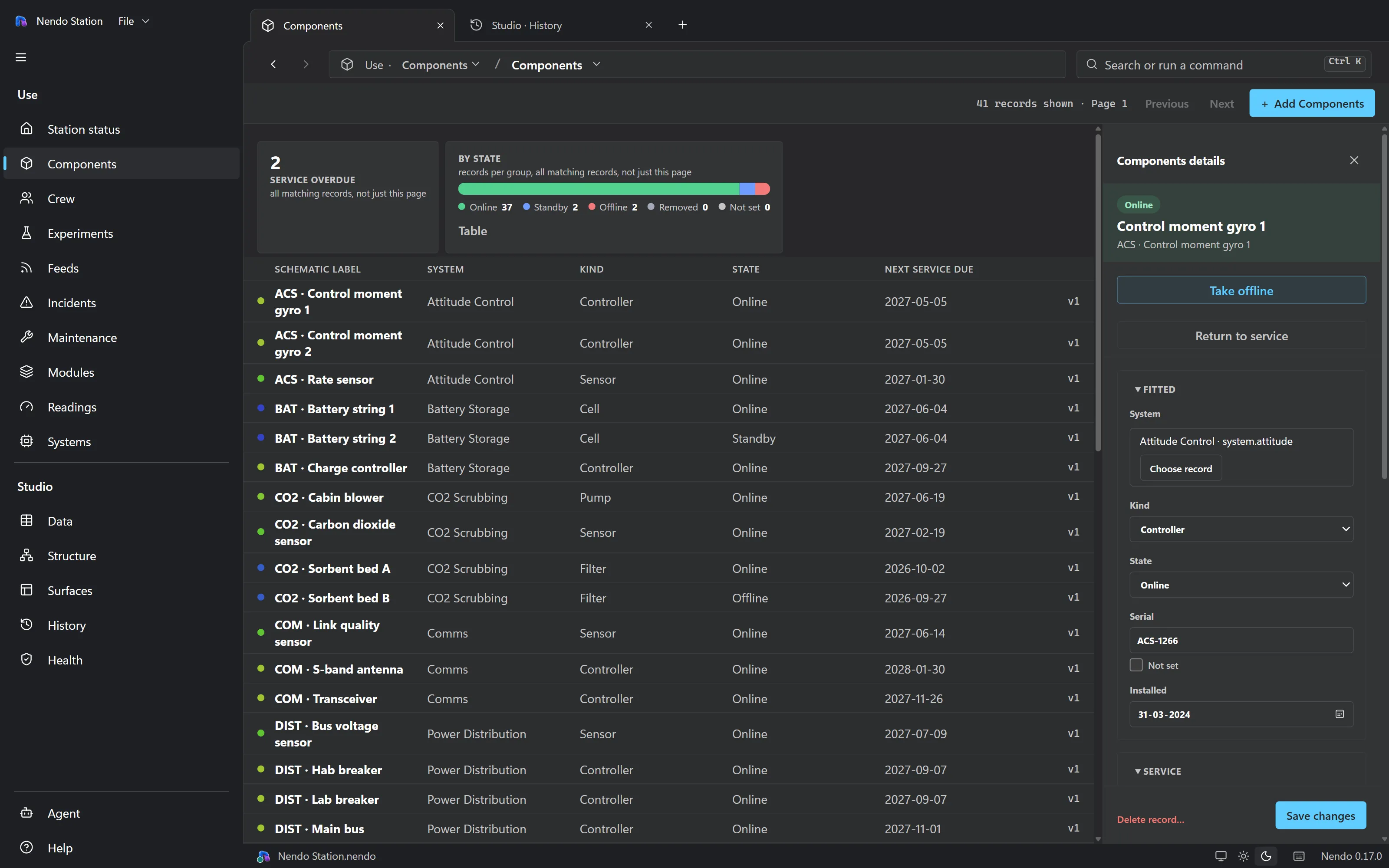 A component record page with a toned header, two commands and a form