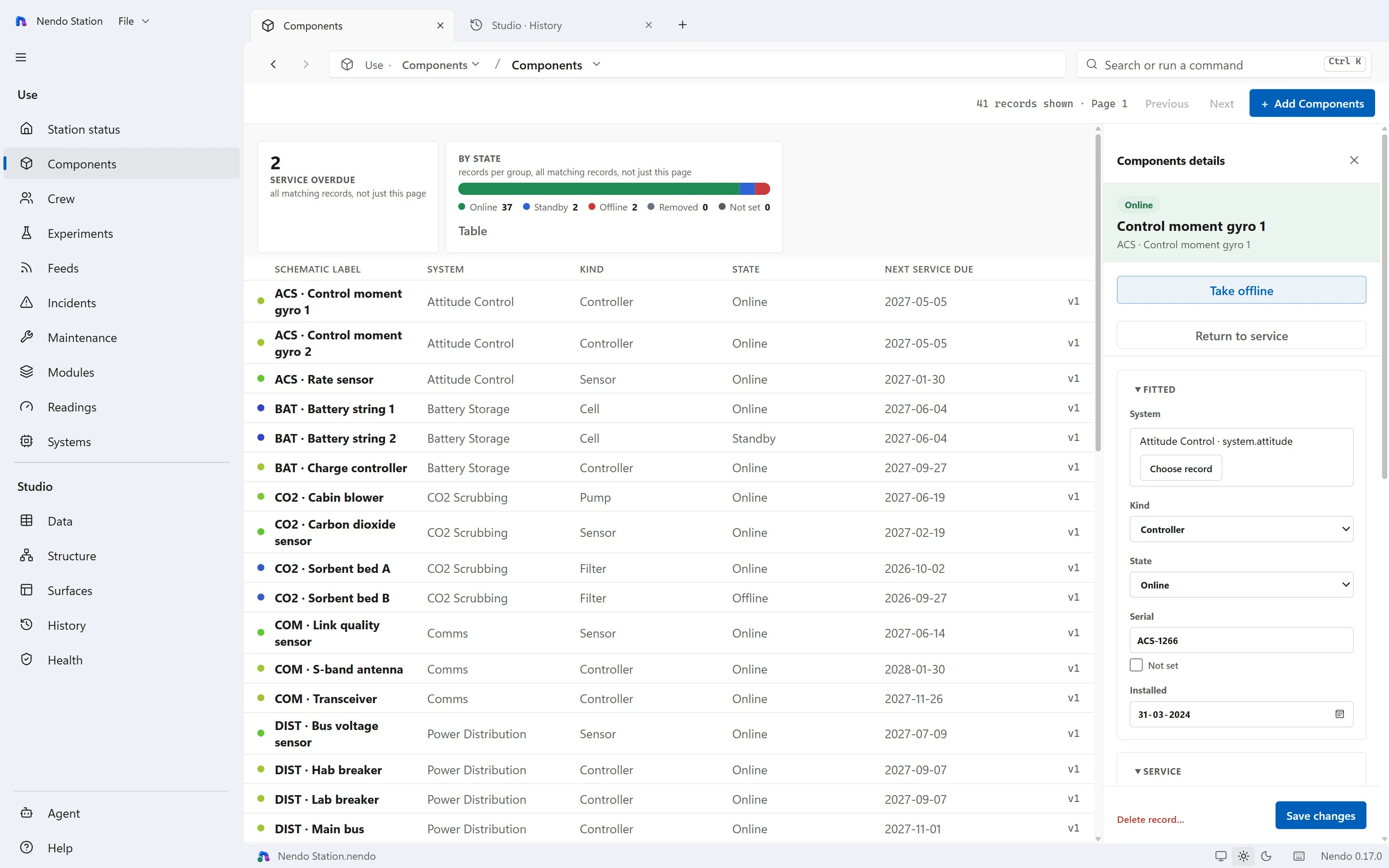 A component record page with a toned header, two commands and a form